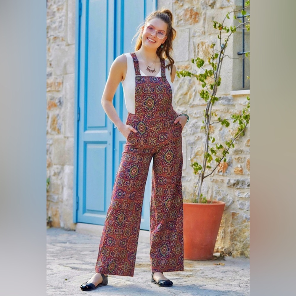 NWT Organic Cotton Boho Jumpsuit – All Natural Wide-Leg Overalls Size L - Picture 4 of 12